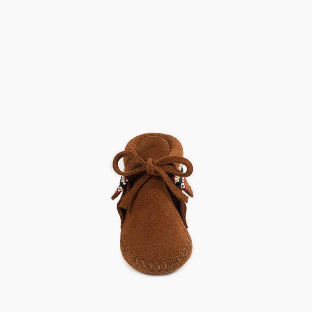 NWOT Minnetonka Brown Suede Infant Moccasin Booties Shoes - Picture 3 of 13
